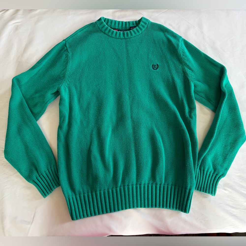 Chaps Men’s Crewneck Sweater Medium Green Cotton Knit Classic Casual